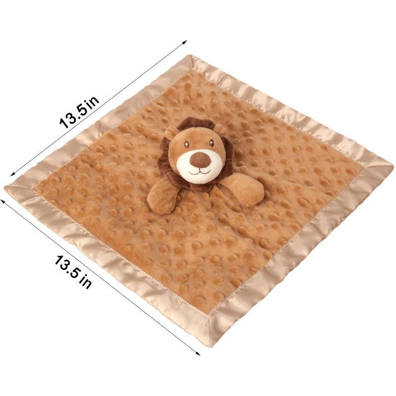 BEILIMU Baby Security Blanket Lion Soft Minky Dot Fabric with Silky Satin Backing Snuggle Toy Animal Blanket for Infant and Toddler Brown 13.5 Inch - Image 5